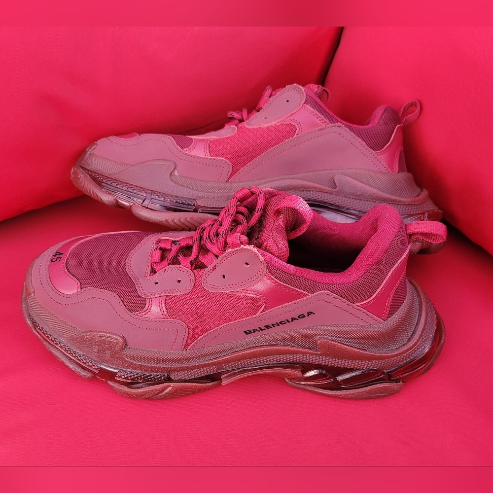 Balenciaga Triple S Men's Platform Sneaker, Dark Red Faded Mesh - Sz 12